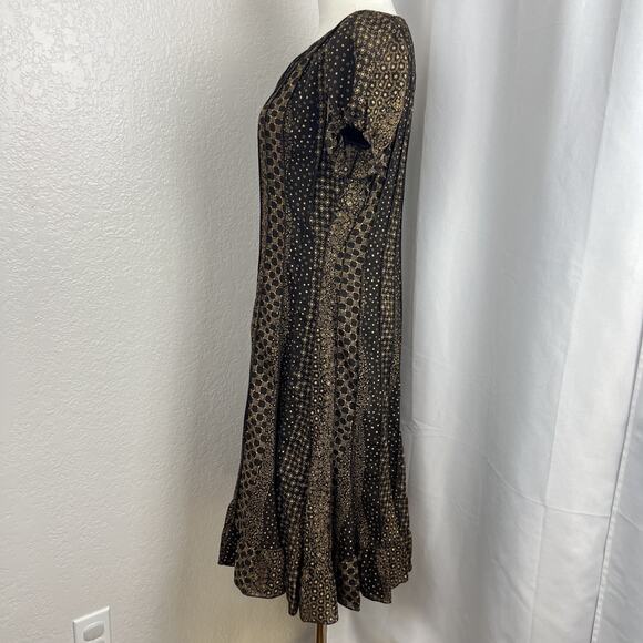 VTG Indie Dress Womens 8 Brown Geometric Cottagecore Boho Retro 70s Style - Picture 3 of 10